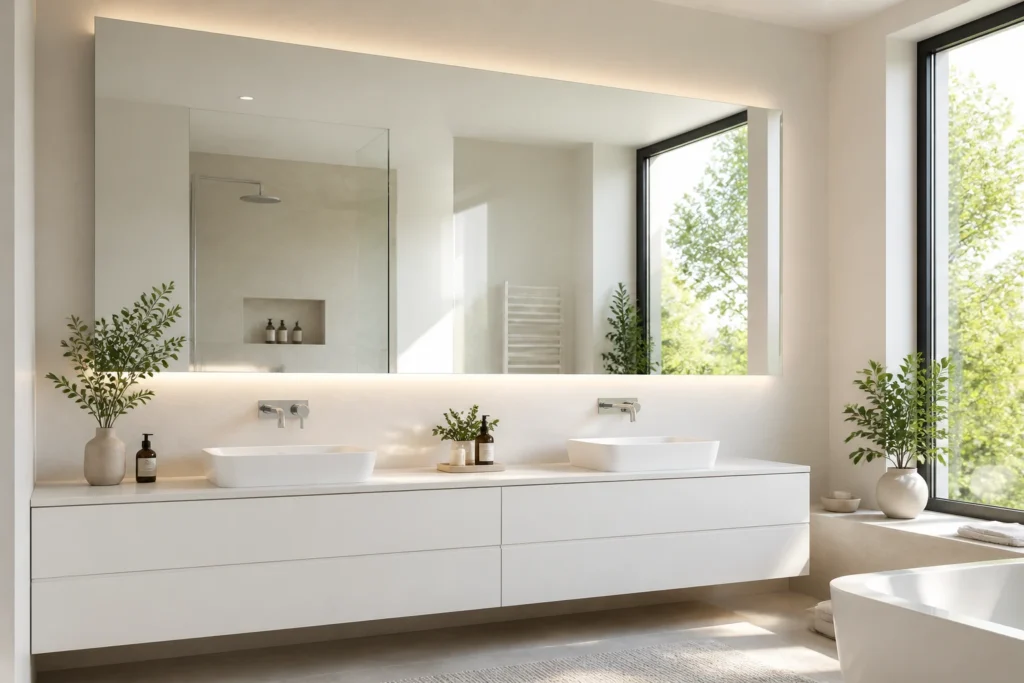 Comment un miroir peut visuellement doubler la surface de votre salle de bain